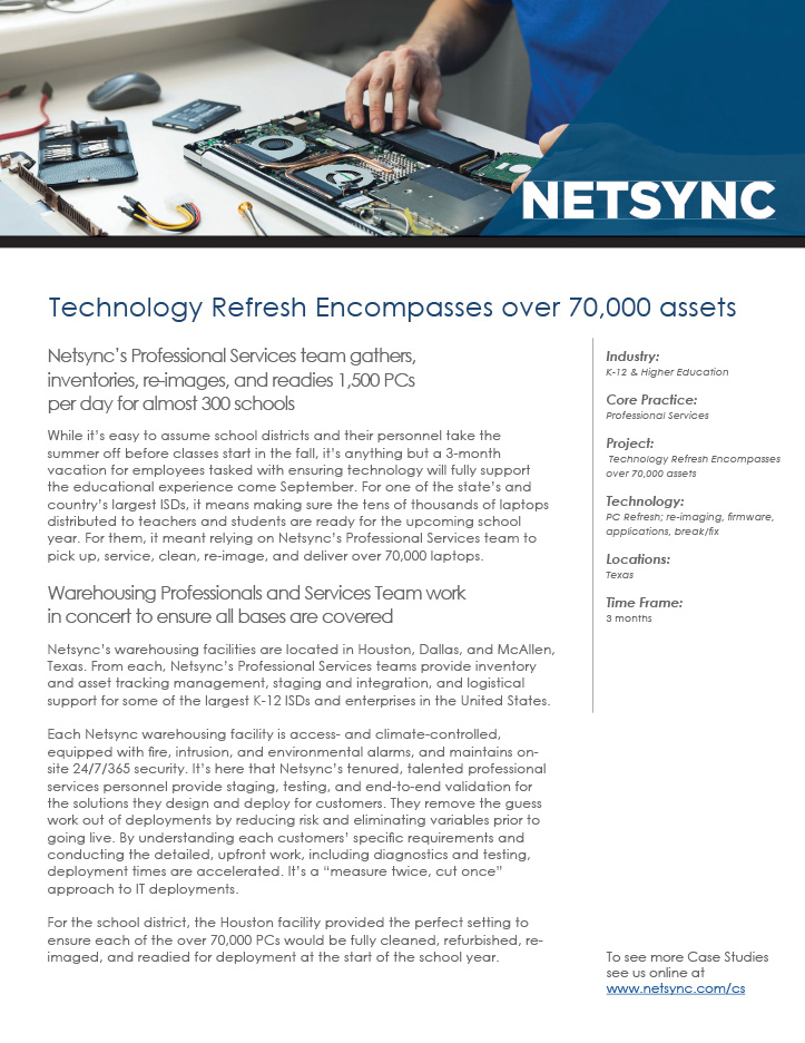 Technology Refresh Encompasses Over 70,000 assets